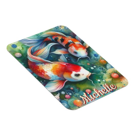 Koi Fish Whimsical Watercolor Personalized Magnet (Rechte Seite)