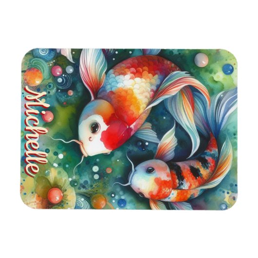 Koi Fish Whimsical Watercolor Personalized Magnet (Horizontal)