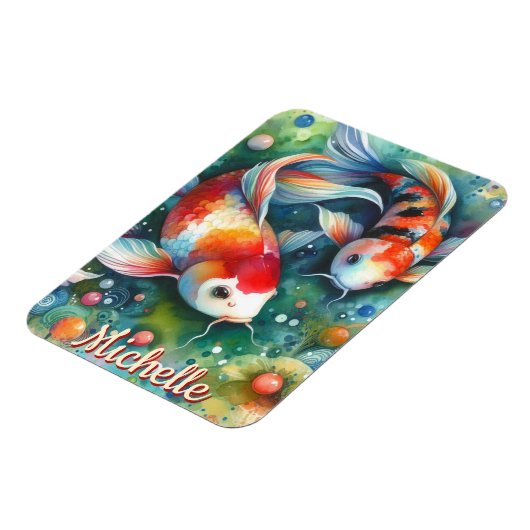 Koi Fish Whimsical Watercolor Personalized Magnet (Linke Seite)
