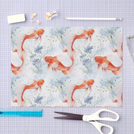 Koi Fish White Winter Pond Decoupage Seidenpapier (Handwerk)