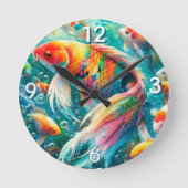 Koi Fish With Colorful Scales Wall Clock Runde Wanduhr (Vorderseite)
