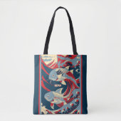 Koi Fish with Red Blue Great Wave Monogram Tasche (Vorderseite)