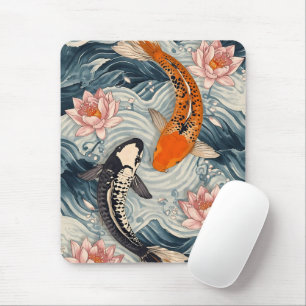 Koi Fish Yang Yang Lotus Art Mousepad