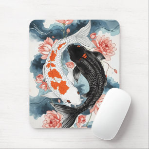 Koi Fish Yang Yang Lotus Art Mousepad