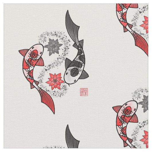 Koi Fish Yin Yang Motif Tuch Stoff (Nahaufnahme)
