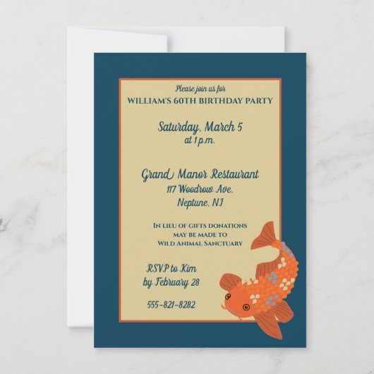Koi Goldfish Zierfischteich-Party Einladung (Rückseite)