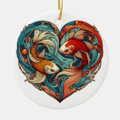 Koi Harmony: Herzgestalterische Weihnachten Keramik Ornament (Vorne)