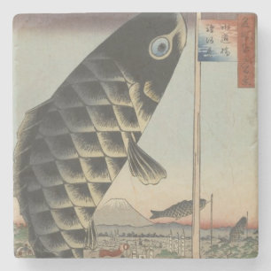 Koi Hiroshige Fish Festival Flag Steinuntersetzer