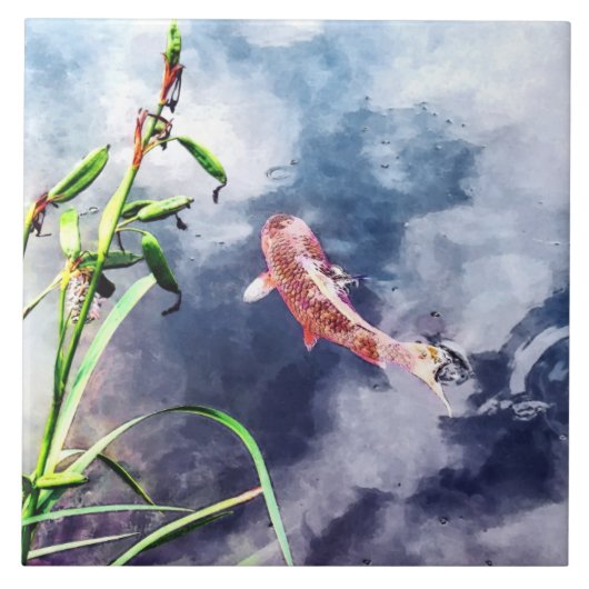 Koi im wirbelnden Wasser Fliese (Vorderseite)