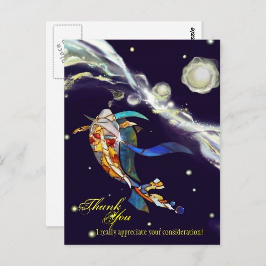 Koi in Universe Fantasy Design Danke Postcard Postkarte (Vorne/Hinten)