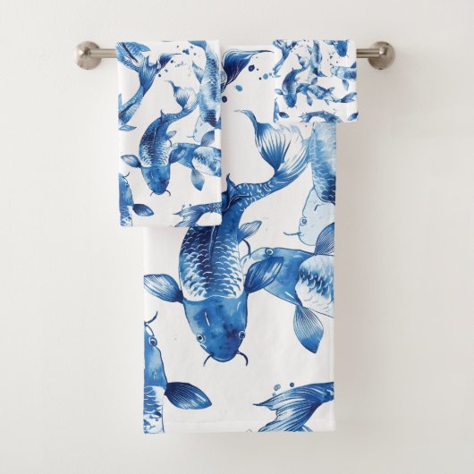 Koi indigo shibori muster badhandtuch set (Insitu)