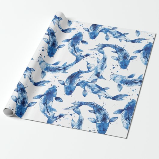 Koi indigo shibori muster geschenkpapier (Ungerollt)