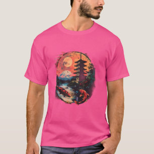 Koi Japanischer Koi Carp Fisch Pagoda Tempel Japan T-Shirt