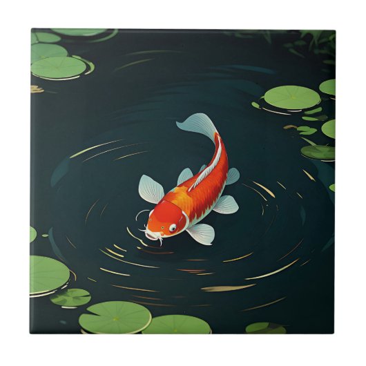 Koi-Karpfen-Lotus-Teich Serenität Fliese (Vorderseite)