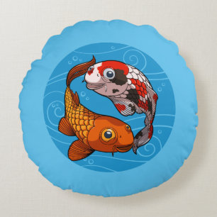 Koi-Karpfen Yin Yang Design Glücklicher Fisch Illu Rundes Kissen