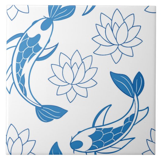 Koi Lotus Dreams Keramik Tile Fliese (Vorderseite)