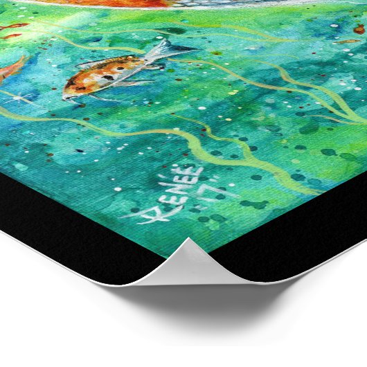 Koi Meerjungfrau mit Koi-Fisch-Leinwand gedruckt R Poster (Ecke)