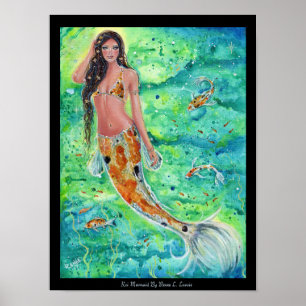 Koi Meerjungfrau mit Koi-Fisch-Leinwand gedruckt R Poster