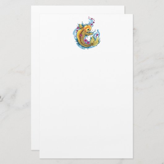 Koi mit Kirschblüten-gerecyceltem Briefpapier (Vorne/Hinten)