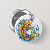Koi mit Kirschblüten-Knopf Button (Vorne & Hinten)