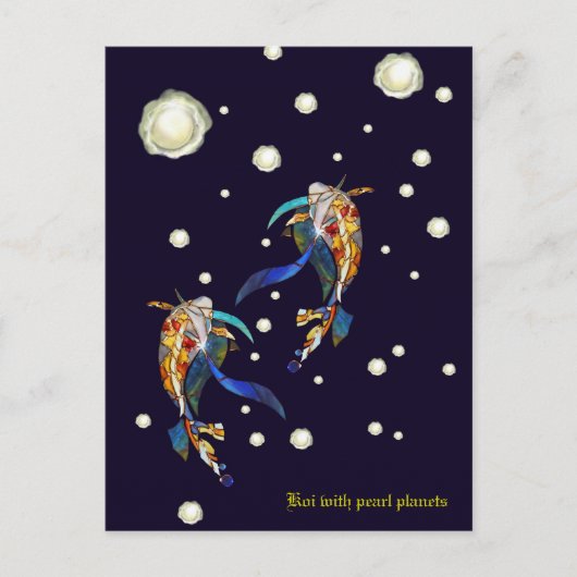 Koi mit Pearl Planets Fantasy Wedcard Postkarte (Vorderseite)