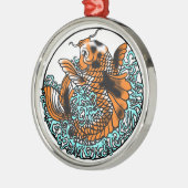 Koi Ornament Hand zeichnen digital farbig Aus Metall (Links)