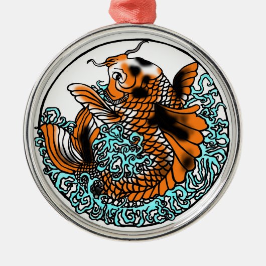 Koi Ornament Hand zeichnen digital farbig Aus Metall (Vorne)