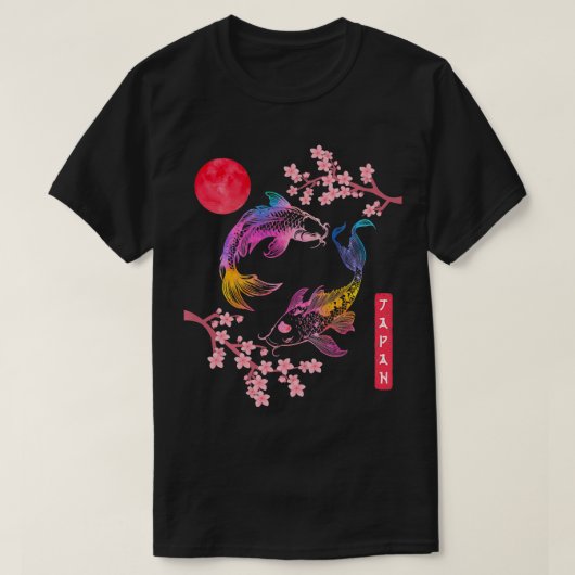 Koi p Fish Sakura Red Rainbow Sun Japanischer Kirs T-Shirt (Design vorne)
