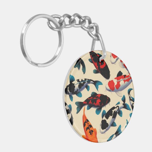 Koi Pattern runder Acrylischer Schlüsselanhänger (Vorderseite links)