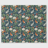 Koi Pond and Lotus Flowers Pattern, Elegant Nature Geschenkpapier (Flach)
