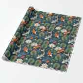 Koi Pond and Lotus Flowers Pattern, Elegant Nature Geschenkpapier (Ungerollt)