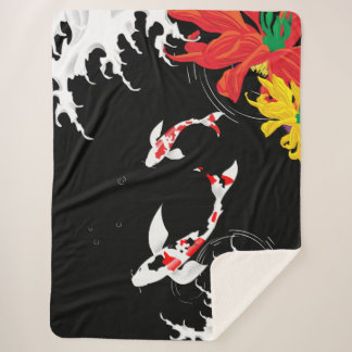 Koi Pond - black - Japanese Design Blanket Sherpadecke