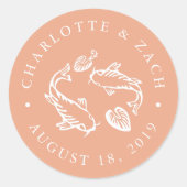 Koi Pond Blale Coral und White Wedding Runder Aufkleber (Vorderseite)