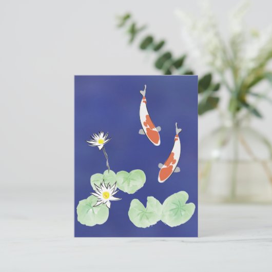 Koi Pond - Blue Background Postkarte (Stehend Vorderseite)