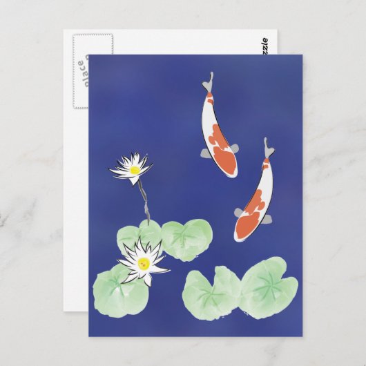 Koi Pond - Blue Background Postkarte (Vorne/Hinten)