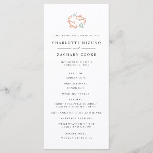 Koi Pond Doppelseitiges Hochzeitsprogramm Programm (Vorderseite)