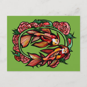 Koi Pond Fish Art Japanisch Koi Teiche Postkarte