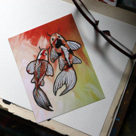 Koi Pond Fish Artwork Postkarte