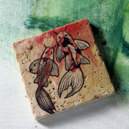 Koi Pond Fish Artwork Steinuntersetzer