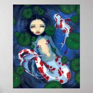 Koi Pond Mermaid Fantasy Art Print Poster