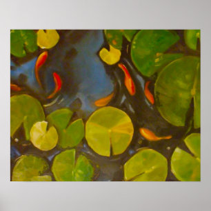 Koi Pond mit Lilienpolster und kleinen Fischen Poster
