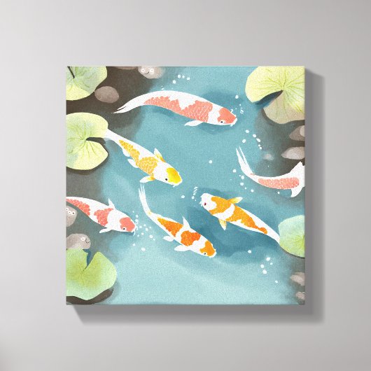 Koi Pond Watercolor | Schöne Fischmalerei Leinwanddruck (Vorderseite)