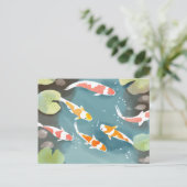 Koi Pond Watercolor | Schöne Fischmalerei Postkarte (Stehend Vorderseite)