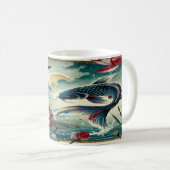 Koi Serenity: Lotus und Torii unter Mondlicht Kaffeetasse (VorderseiteRechts)