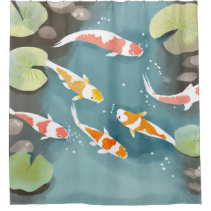 Koi-Teich-Aquarell Schöne Fischmalerei Duschvorhang