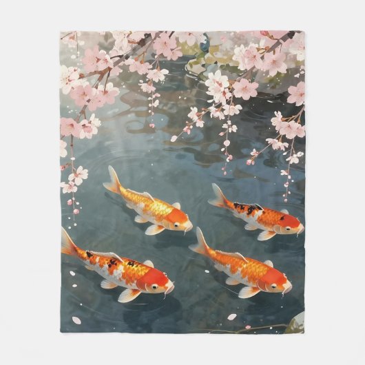 Koi-Teich Kirschblüten Serenität Fleecedecke (Vorderseite)