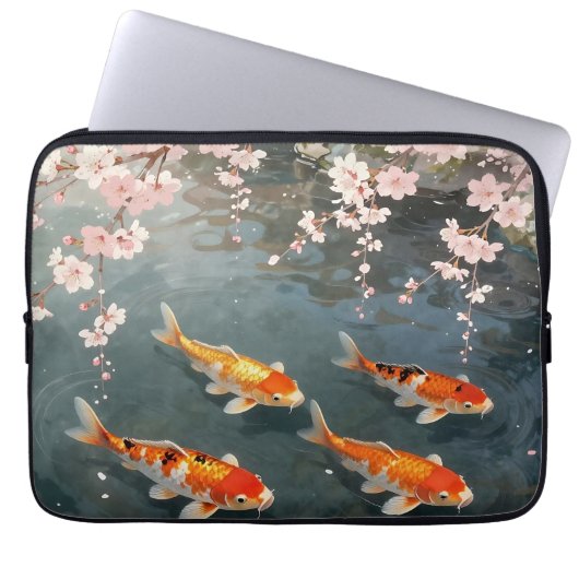 Koi-Teich Kirschblüten Serenität Laptopschutzhülle (Vorderseite)