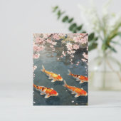 Koi-Teich Kirschblüten Serenität Postkarte (Stehend Vorderseite)