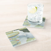 Koi-Teich-Reflektion mit Fisch und Lilien Glasuntersetzer (Schrägansicht)