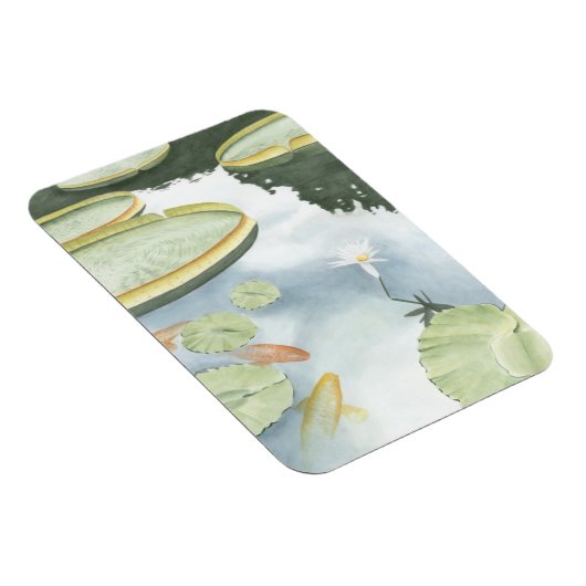Koi-Teich-Reflektion mit Fisch und Lilien Magnet (Rechte Seite)